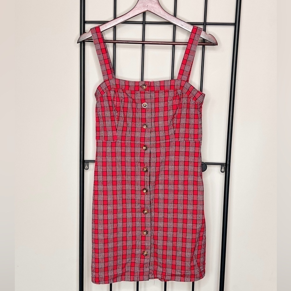 Hollister Tartan Plaid Button Front Jumper Overall Dress Sz S